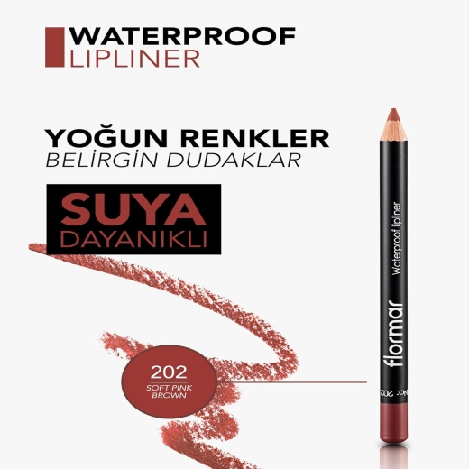 قلم تحديد شفاه مقاوم للماء  سوفت بينك براون رقم 202 - من فلورمار