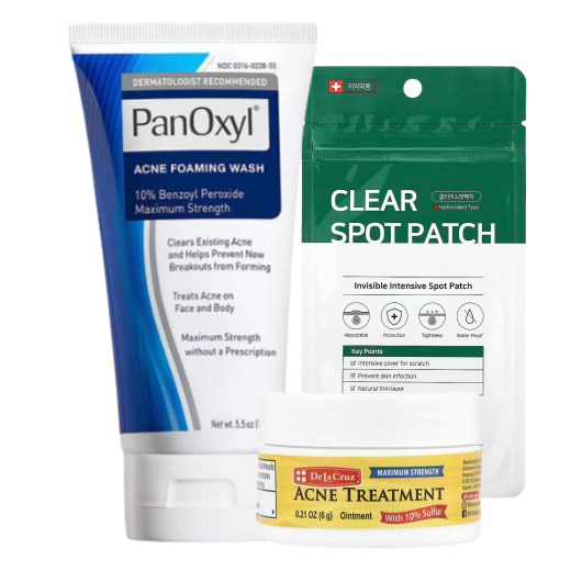 مجموعة علاج حب الشباب غسول 10% بانوكسيل + كريم حب الشباب + لصقات حب الشباب