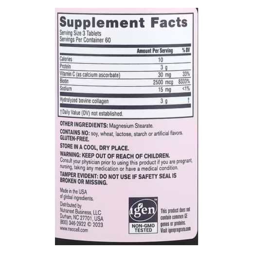 كولاجين فائق الجودة + فيتامين سي  وبيوتين، 180 قرص - من  نيوسيل