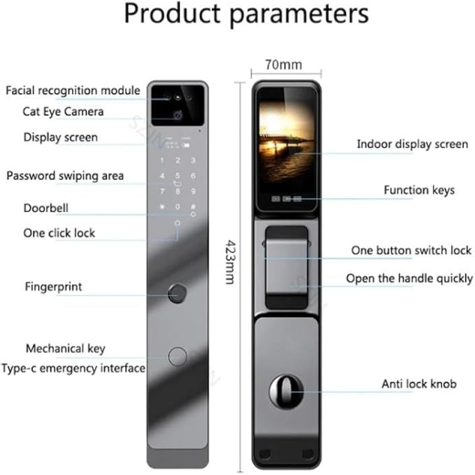 قفل باب منزلي مضاد للسرقة وبصمة الإصبع مع كلمة مرور للكاميرا ، واي في تطبيق ذكي للهاتف