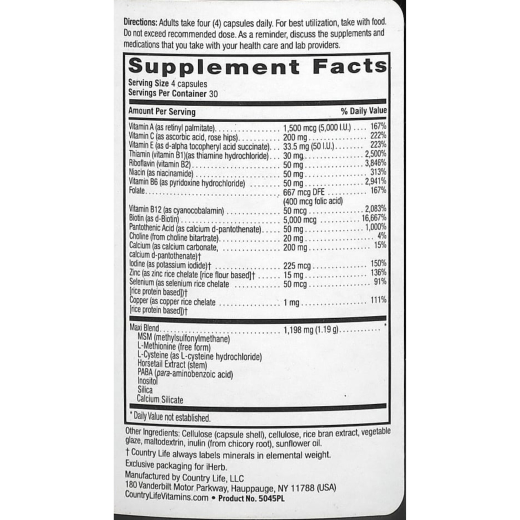 مكمل ذو تركيبات لدعم الشعر، والبشرة، والأظافر 120 قرص - من كونتري لايف
