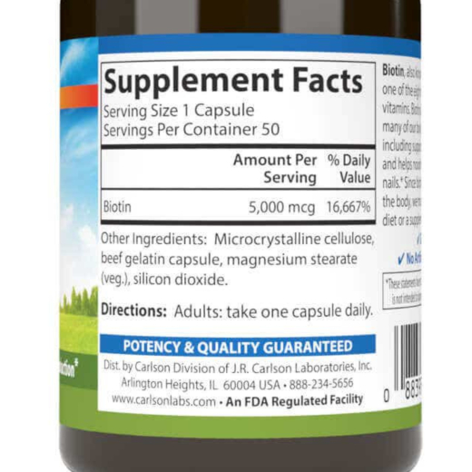 مكمل للبشرة والشعر والاظافر بيوتين 5000 مكجم 50 كبسولة - من كارلسون